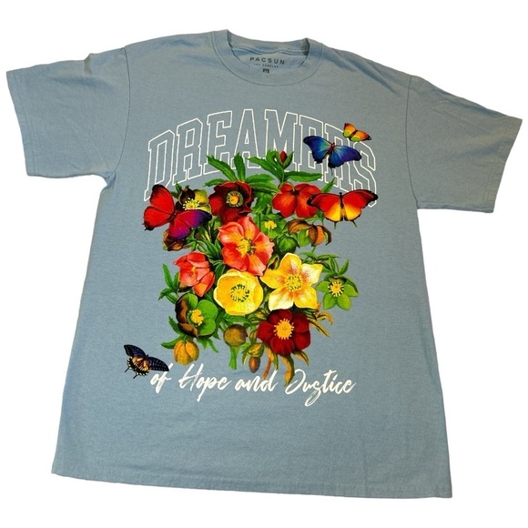 PacSun Dreamers of Hope and Justice Butterfly Floral T-shirt Blue Size Medium - Picture 5 of 10